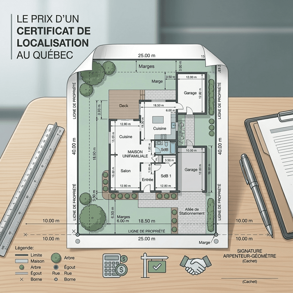 Prix certificat de localisation au Québec pour une maison avec plan de terrain et limites de propriété